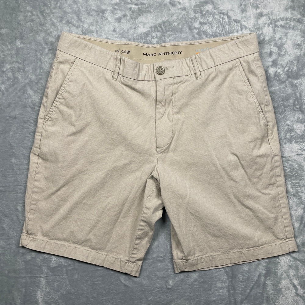 Marc Anthony Chino Shorts Mens 34W Khaki Stretch Waist Cotton Blend Casual